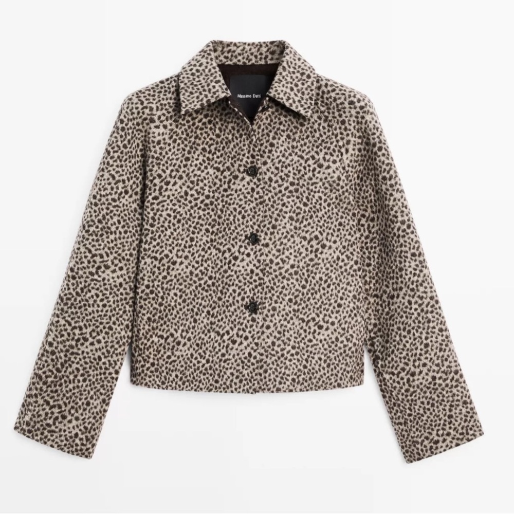 Massimo Dutti Wool Blend Animal Print Short Coat Size Medium New Without Tags!
